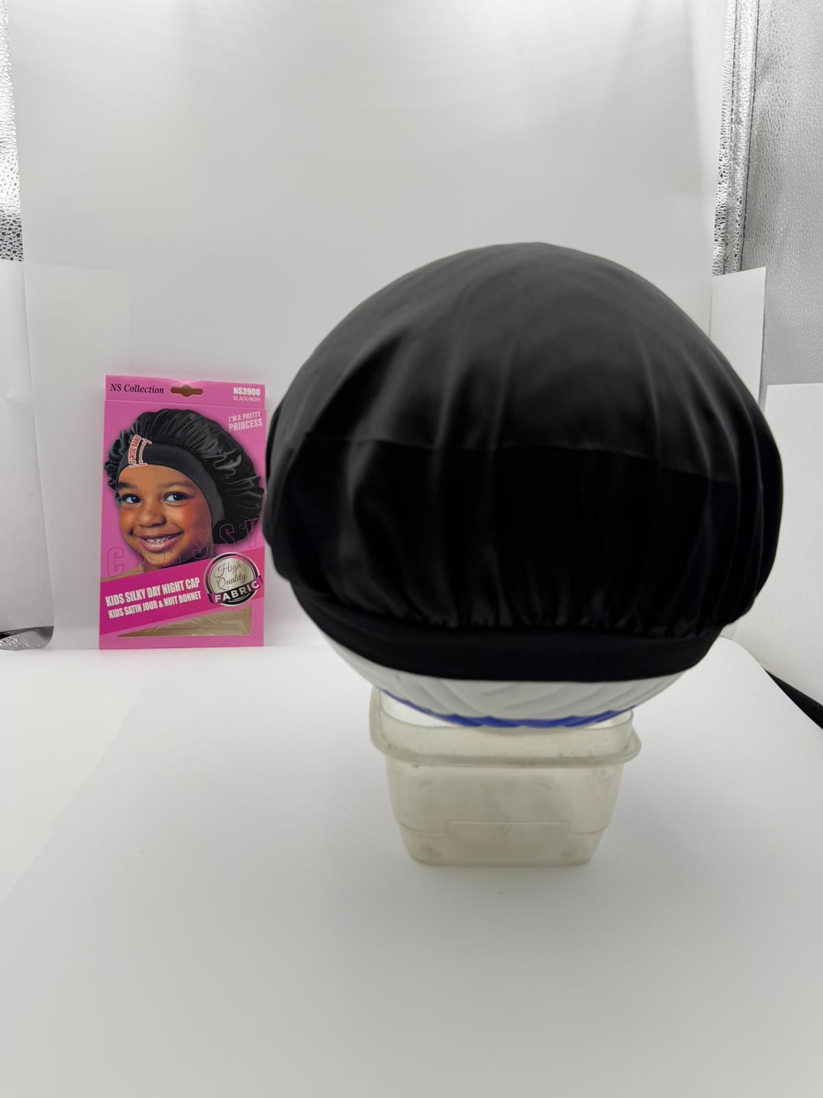 Premium Black Silky Night Cap with Elastic Wide Edge