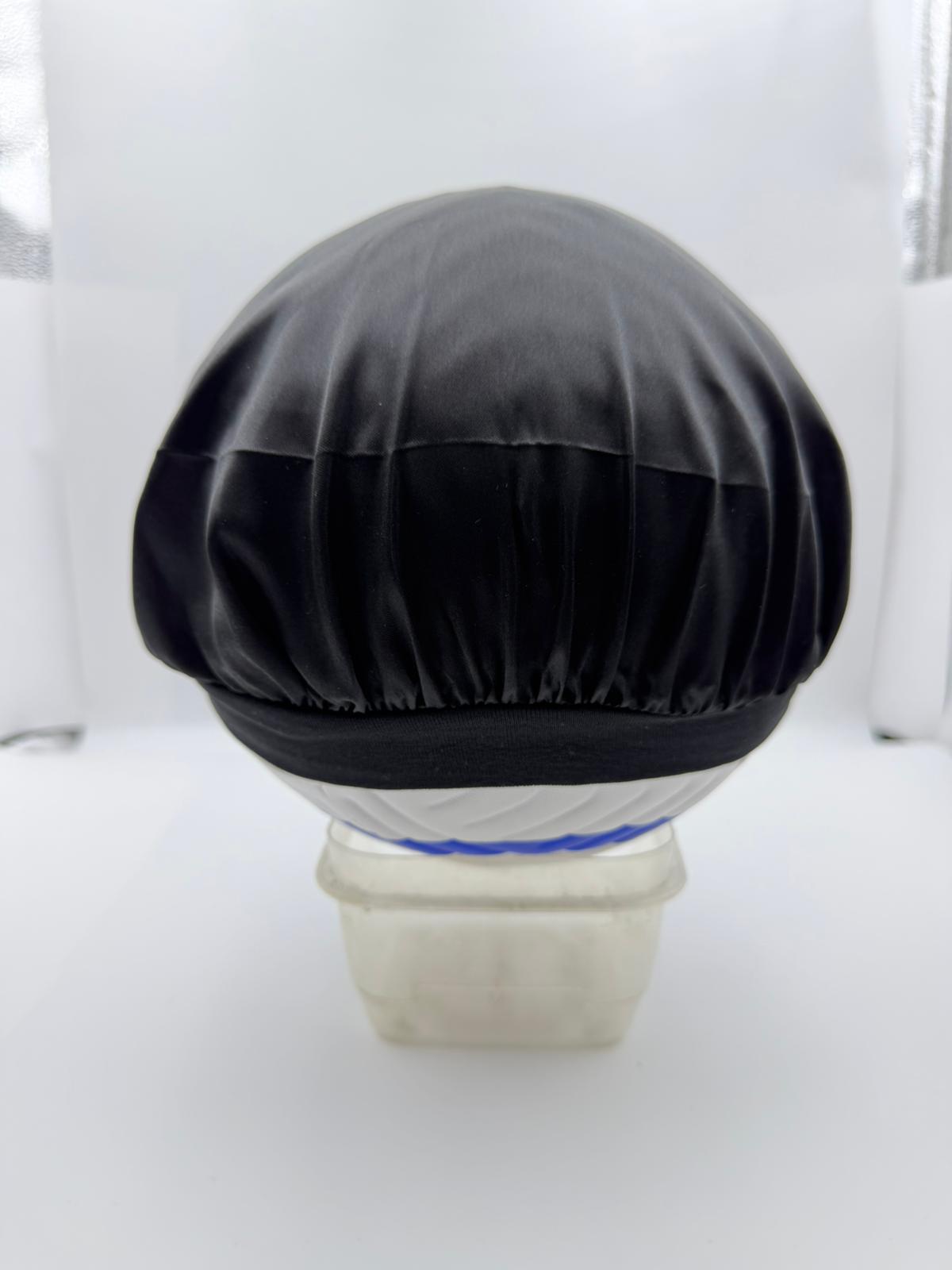 Premium Black Silky Night Cap with Elastic Wide Edge