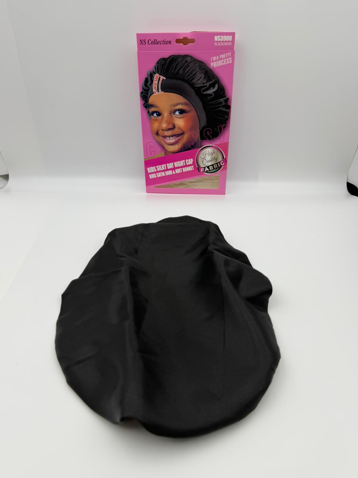 Premium Black Silky Night Cap with Elastic Wide Edge