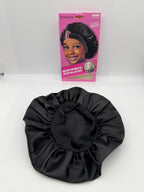 Premium Black Silky Night Cap with Elastic Wide Edge