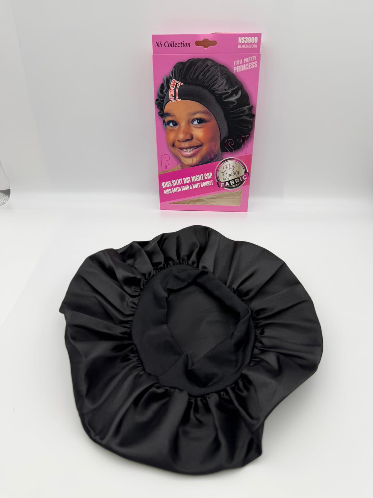 Premium Black Silky Night Cap with Elastic Wide Edge