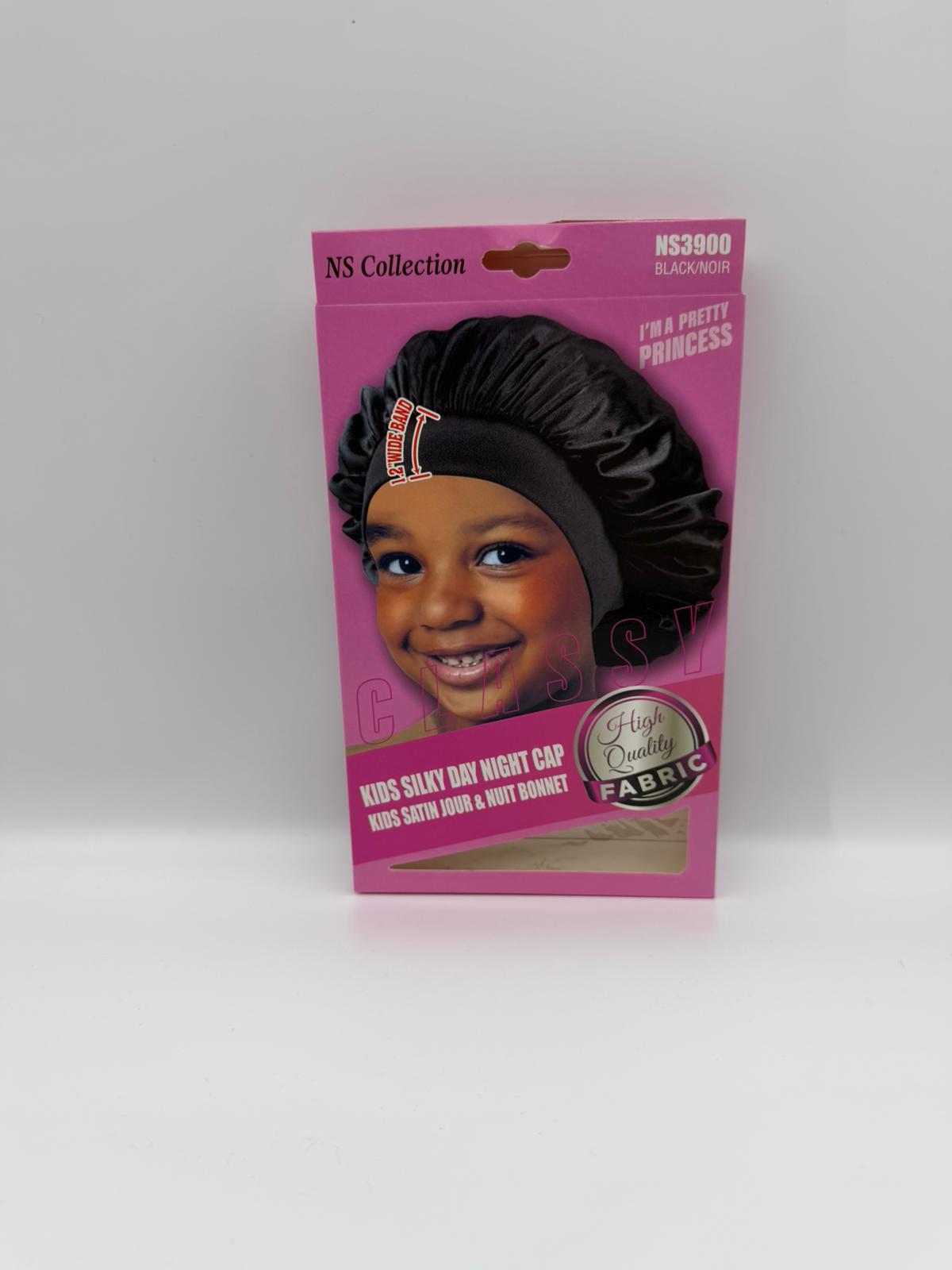 Premium Black Silky Night Cap with Elastic Wide Edge