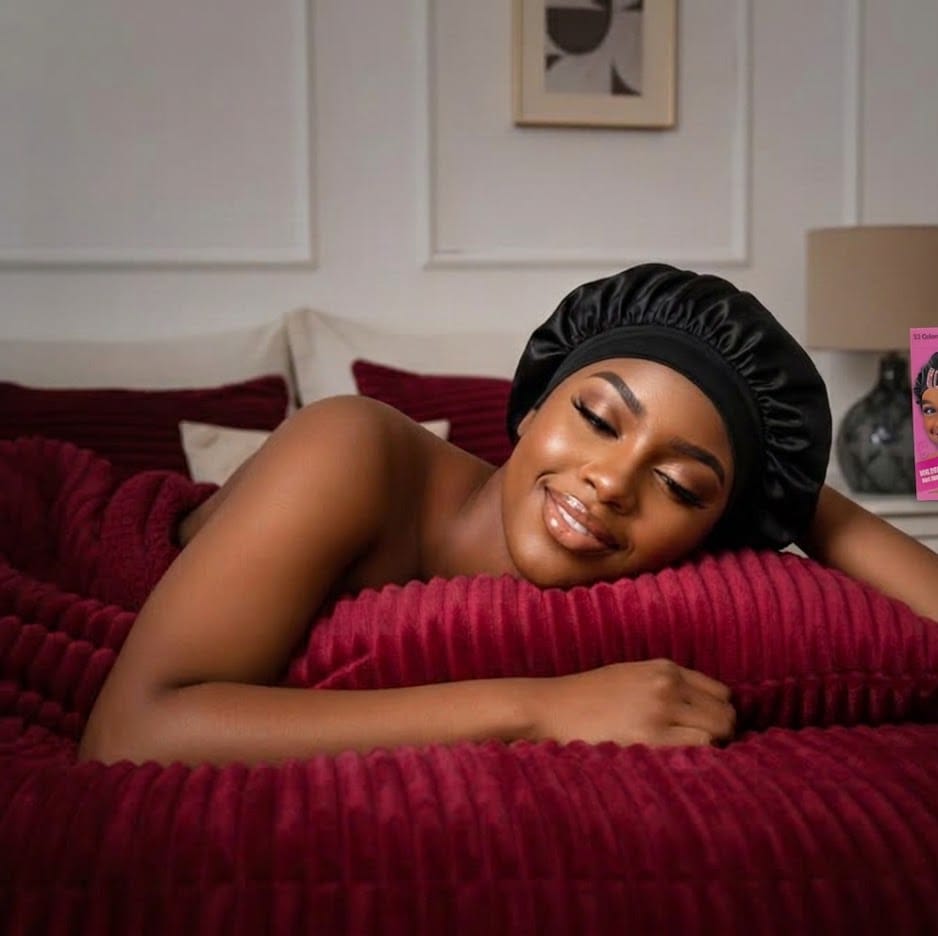 Premium Black Silky Night Cap with Elastic Wide Edge